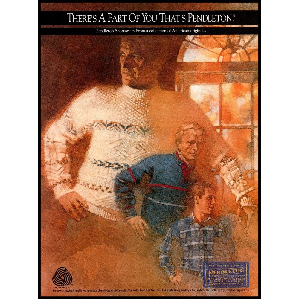 1990 Pendleton Sweaters Vintage Print Ad Button Up Polo Sweater Wall Art Deocr